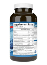 Cod liver oil supplement bottle, back label with Supplement Facts panel