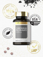 Carlyle chromium picolinate 1000mcg tablets bottle 360 vegetarian tablets with GMP USA lab tested seals