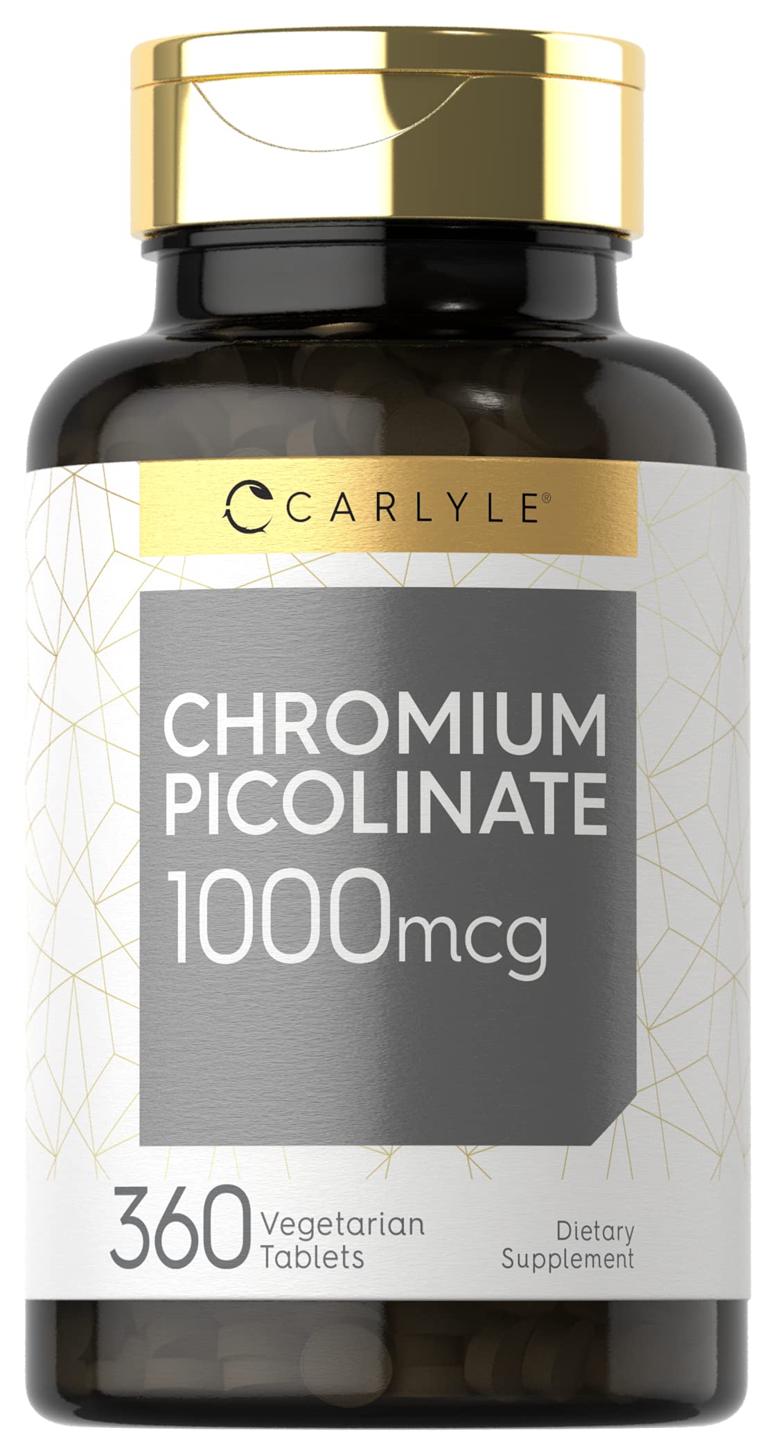 Carlyle bottle of chromium picolinate 1000mcg tablets 360 vegetarian dietary supplement