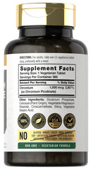 Carlyle supplement bottle back label showing chromium picolinate 1000mcg tablets 360 vegetarian servings