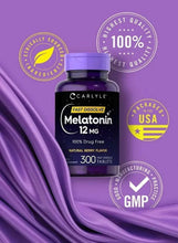 Melatonin 12 mg fast-dissolve supplement bottle with purple cap and quality seals