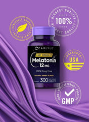 Carlyle melatonin 12mg fast dissolve tablets in natural berry flavor for better sleep support