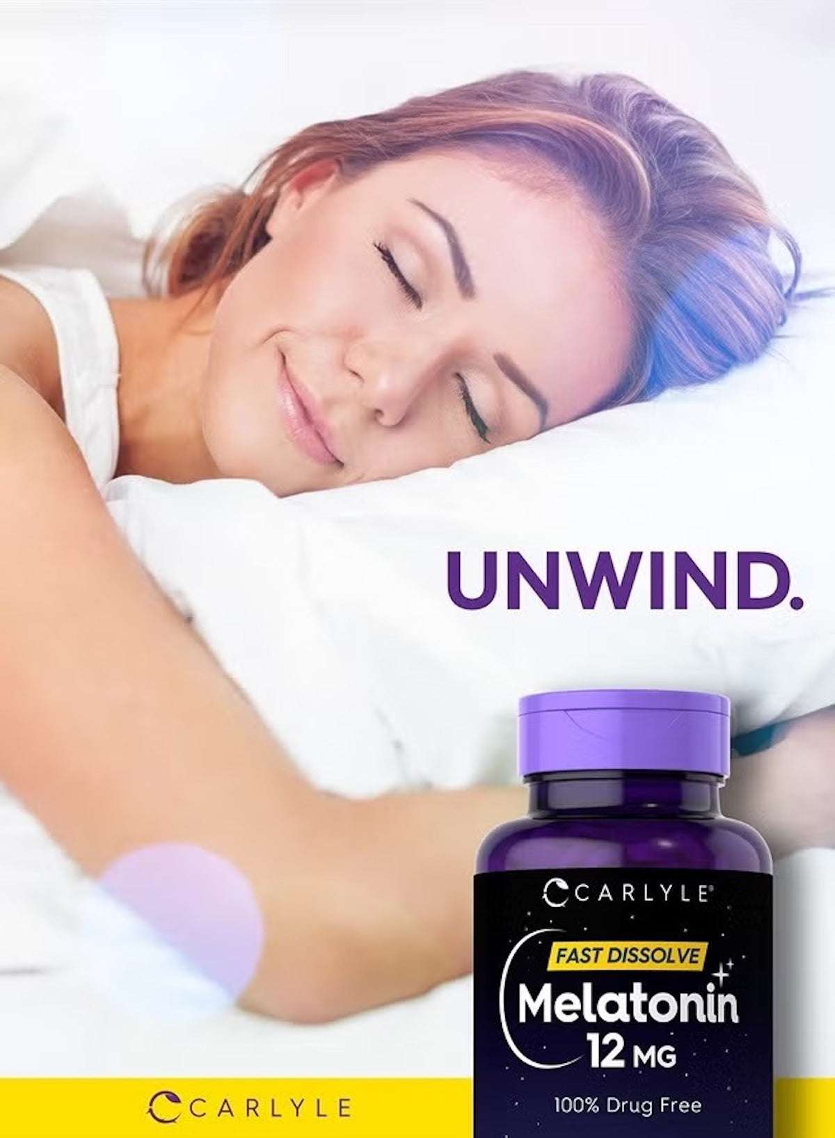 Carlyle Melatonin 12mg fast dissolve tablets for sleep support and relaxation