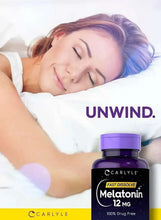 Melatonin 12 mg fast-dissolve supplement bottle with purple cap