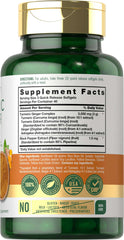 Carlyle turmeric ginger supplement 3000mg green bottle with gold cap and Supplement Facts label