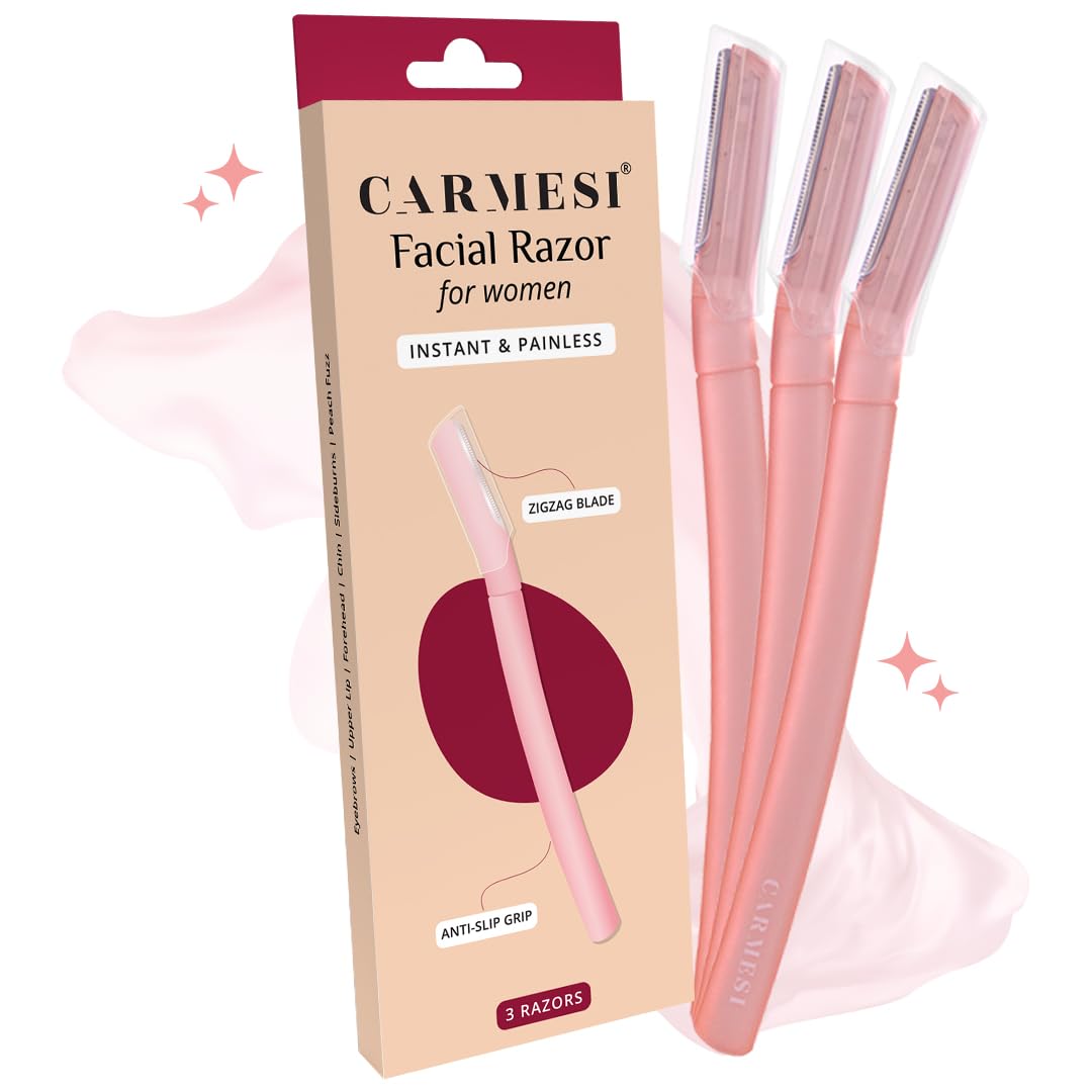 Carmesi reusable face razor for women three pink razors with protective caps and ergonomic anti slip grip