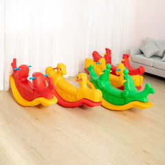Huitich cartoon animal seesaw for toddlers in bright red yellow and green colors with animal shapes