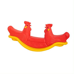 Huitich cartoon animal seesaw for toddlers with red chicken seats and yellow base