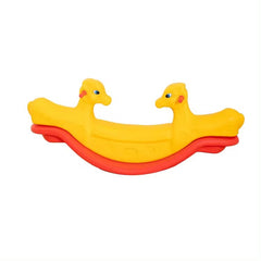 Huitich yellow and red cartoon animal seesaw for toddlers with two duck-shaped seats