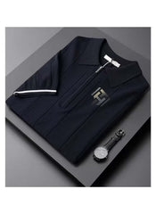 Huitich casual half zipper polo shirt in black with short sleeves and a front logo detail