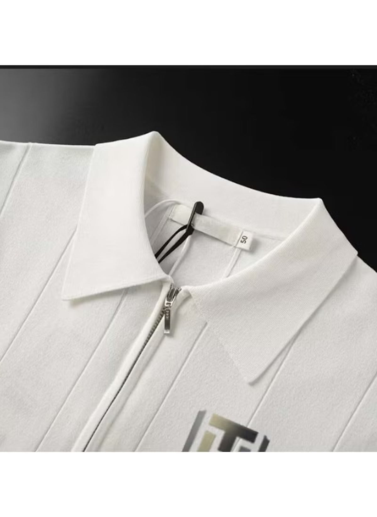 Huitich white casual half zipper polo shirt with collar and front zipper detail