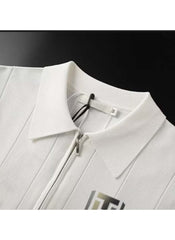 Huitich white casual half zipper polo shirt with collar and front zipper detail