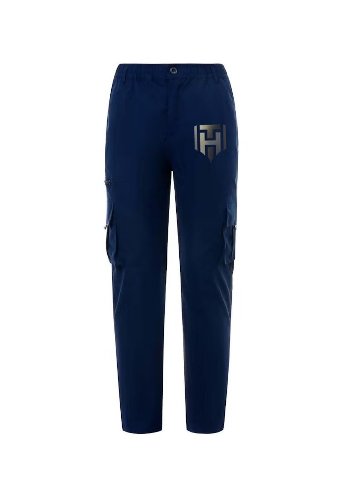 Huitich navy casual straight leg cargo pants with button closure and side pockets for everyday wear