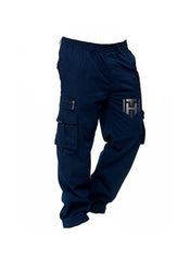 Huitich casual straight leg cargo pants in navy blue with multiple pockets and zipper details