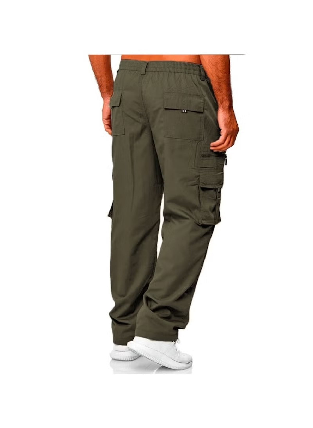 Huitich casual straight leg cargo pants in olive green with multiple pockets on male model