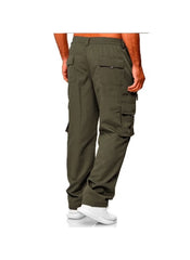 Huitich casual straight leg cargo pants in olive green with multiple pockets on male model