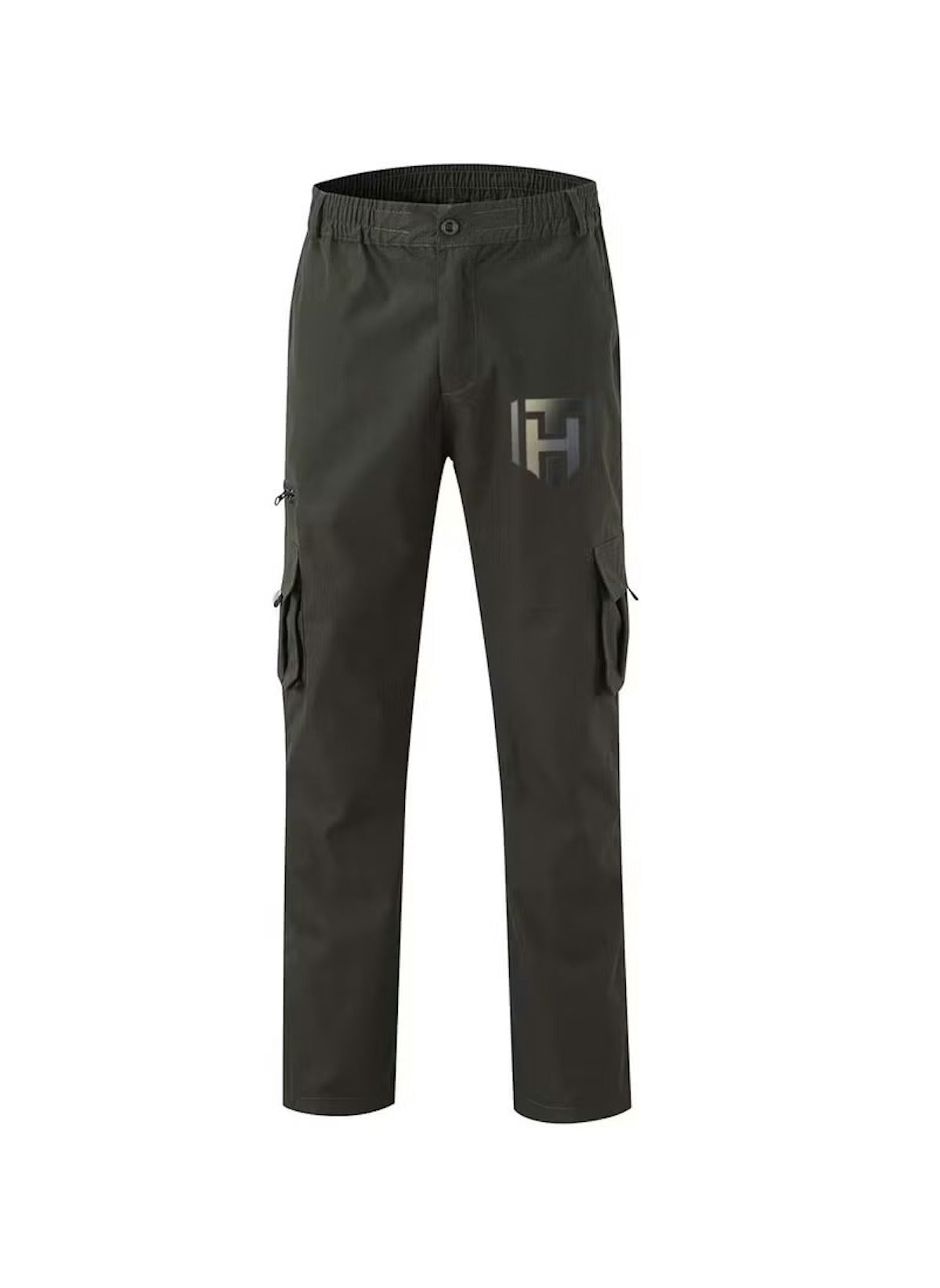 Huitich casual straight leg cargo pants in dark green with side pockets and logo detail