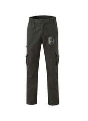 Huitich casual straight leg cargo pants in dark green with side pockets and logo detail