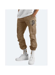 casual straight leg cargo pants in brown with side pockets and cuffed ankles