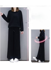 Huitich casual two-piece suit for women in black with loose fit top and wide-leg pants