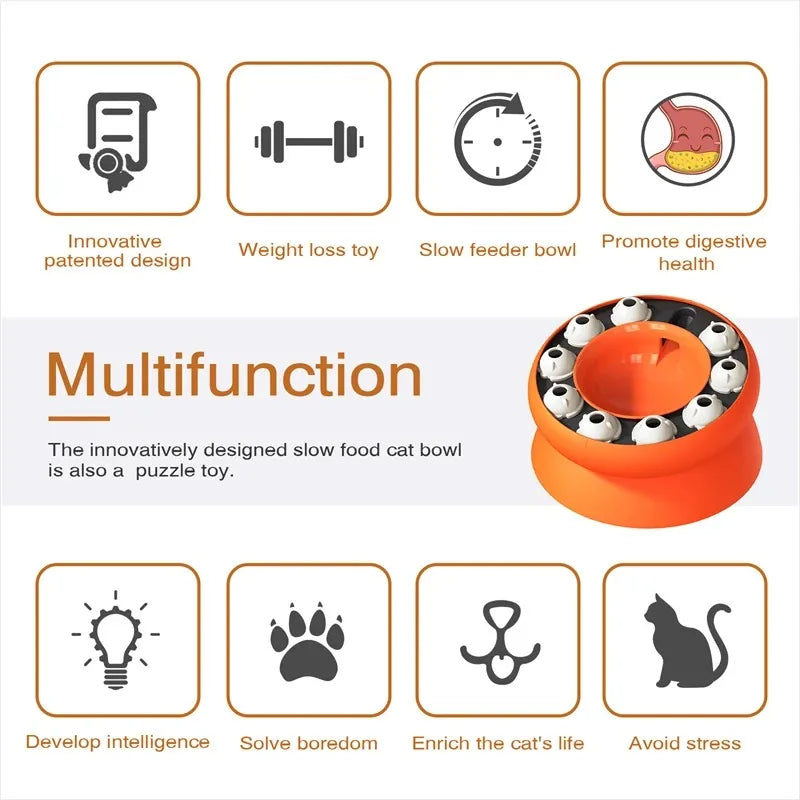 Mumzar cat puzzle feeder bowl in orange designed for slow feeding and enriched play for cats