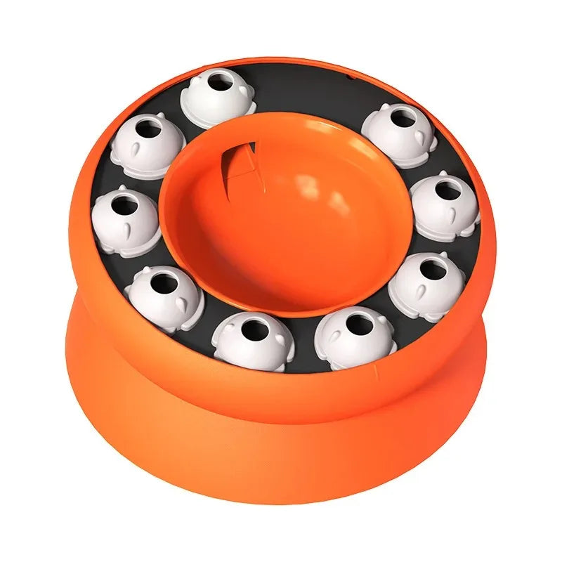 Mumzar cat puzzle feeder bowl in orange designed to engage kittens and promote healthy eating habits