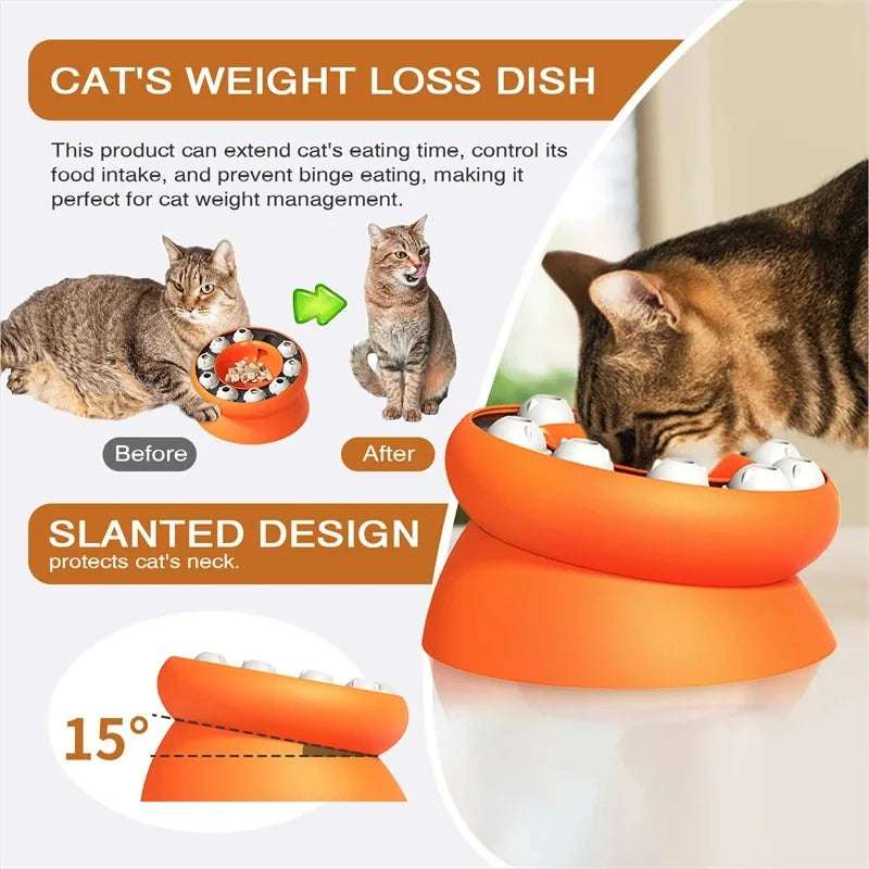 Mumzar cat puzzle feeder bowl designed for slow feeding and weight management with a slanted neck-friendly design