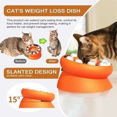 Mumzar cat puzzle feeder bowl designed for slow feeding and weight management with a slanted neck-friendly design