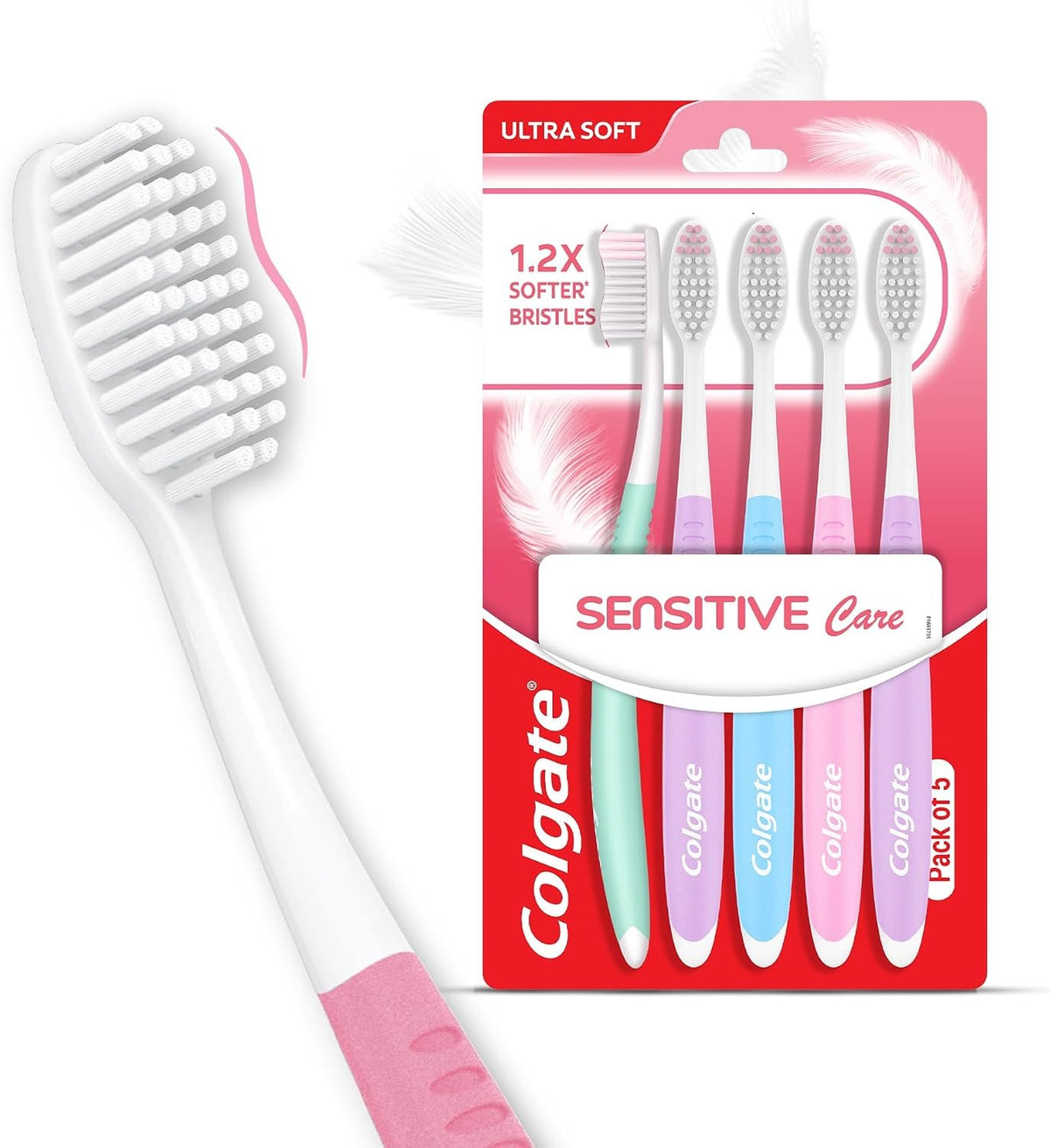 Colgate Gentle Sensitive Care Ultra Soft Bristles Manual Toothbrush for Adult Combo Pack Offer,Multicolor- 5Pcs