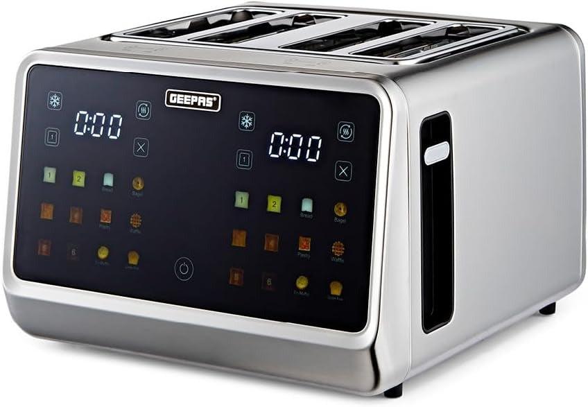 Geepas Digital 4-Slice Toaster- GBT36569UK/ 6 Modes, Removable Crumb Tray and Stainless Steel Housing, Defrost,