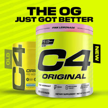 Cellucor C4 Original pre-workout tub with Pink Lemonade flavor, centered lime-green label