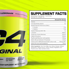 Cellucor C4 Original pre-workout UAE tub in pink lemonade with visible supplement facts label