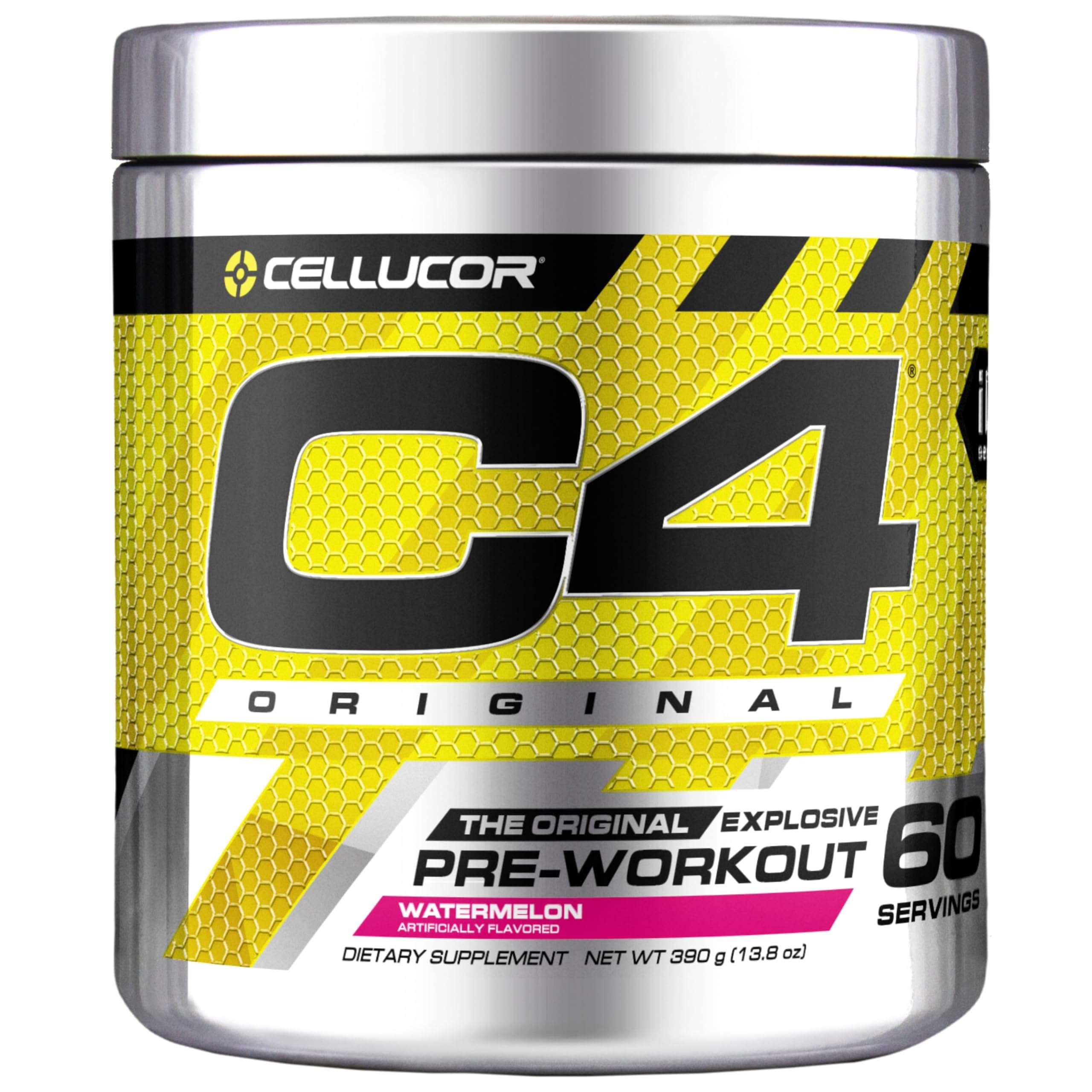 Cellucor C4 pre workout powder original watermelon flavor 60 servings yellow label silver jar