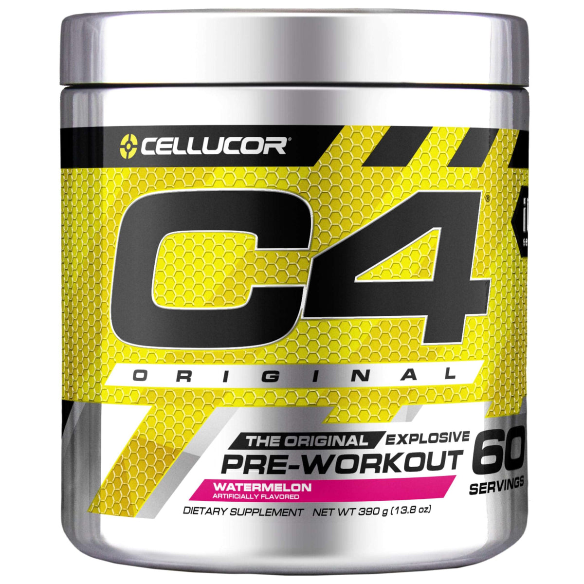 Cellucor C4 pre workout powder original watermelon flavor 60 servings yellow label silver jar