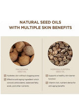 Face cream packaging panel listing natural seed oils and skin benefits
