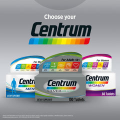 Centrum Silver 50 Plus multivitamin UAE showing Centrum Silver with lutein 100 tablets and Men and Women boxes