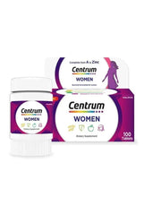 Women’s multivitamin tablet bottle and package, 100 tablets