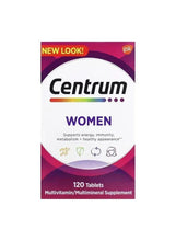 Centrum Women multivitamin box, 120 tablets with multivitamin/mineral supplement label