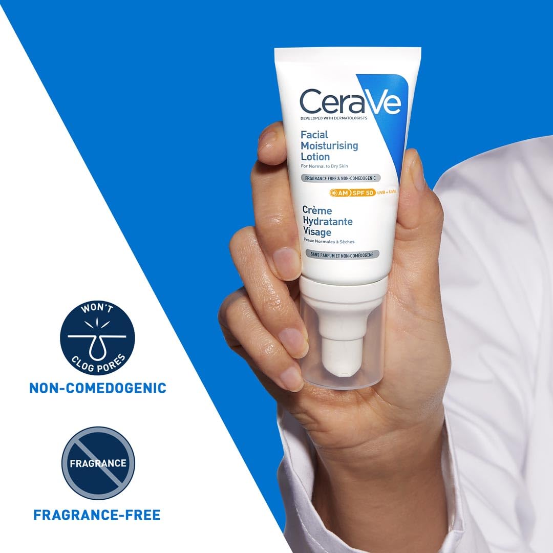 CeraVe AM Moisturizing Lotion SPF 50 UAE in a pump bottle for daily sun protection and hydration