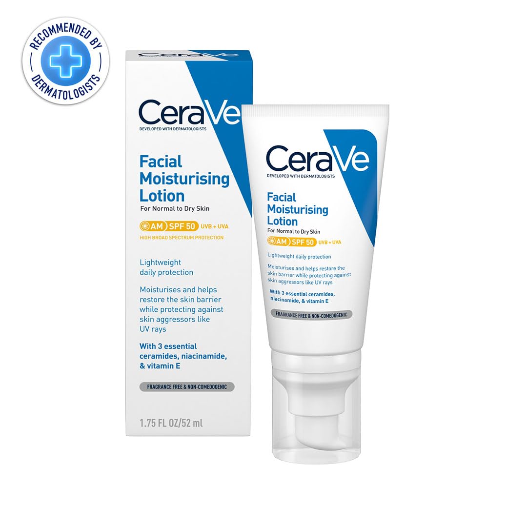 CeraVe AM Moisturizing Lotion SPF 50 UAE in a 1.75 fl oz tube with packaging for daily skin protection