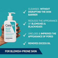 CeraVe blemish control facial wash in a pump bottle designed for blemish-prone skin and oil control