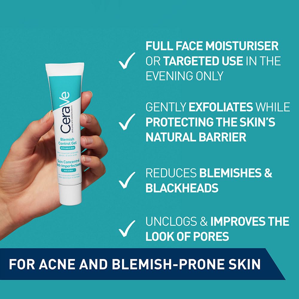 CeraVe blemish control gel in a tube with benefits for acne and blemish-prone skin