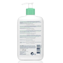 CeraVe foaming cleanser pump bottle, back side label; white bottle with green cap