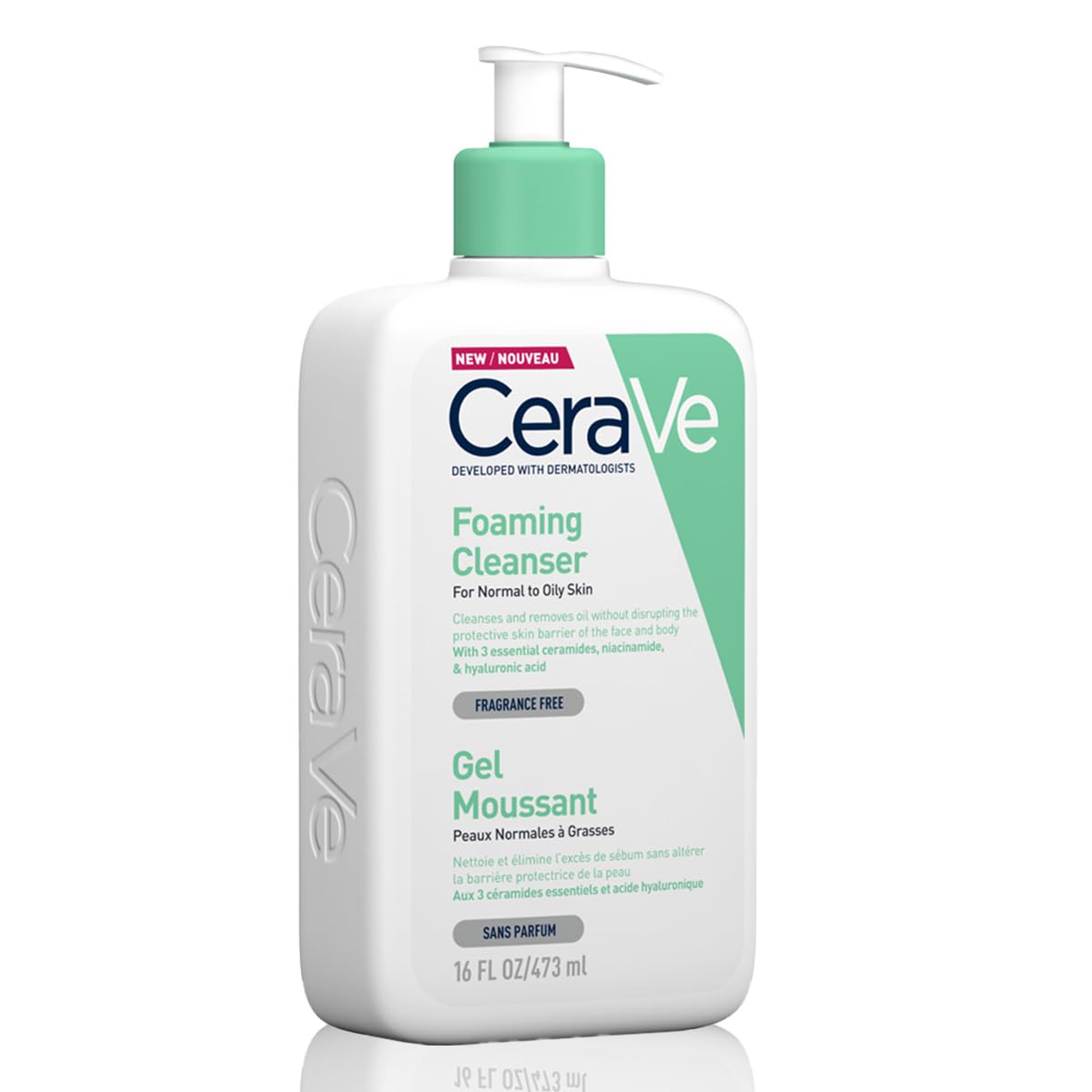 CeraVe Foaming Cleanser for Oily Skin in a 16 oz bottle with a pump for easy dispensing