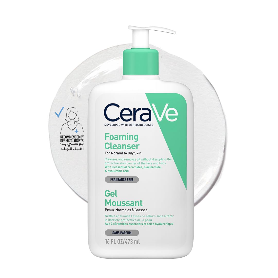 CeraVe Foaming Cleanser for Oily Skin in a 16 fl oz bottle with a pump dispenser