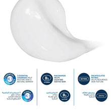 White cream dollop with retinol serum benefit icons