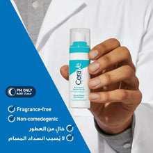 CeraVe retinol serum bottle in hand with fragrance-free and non-comedogenic badges