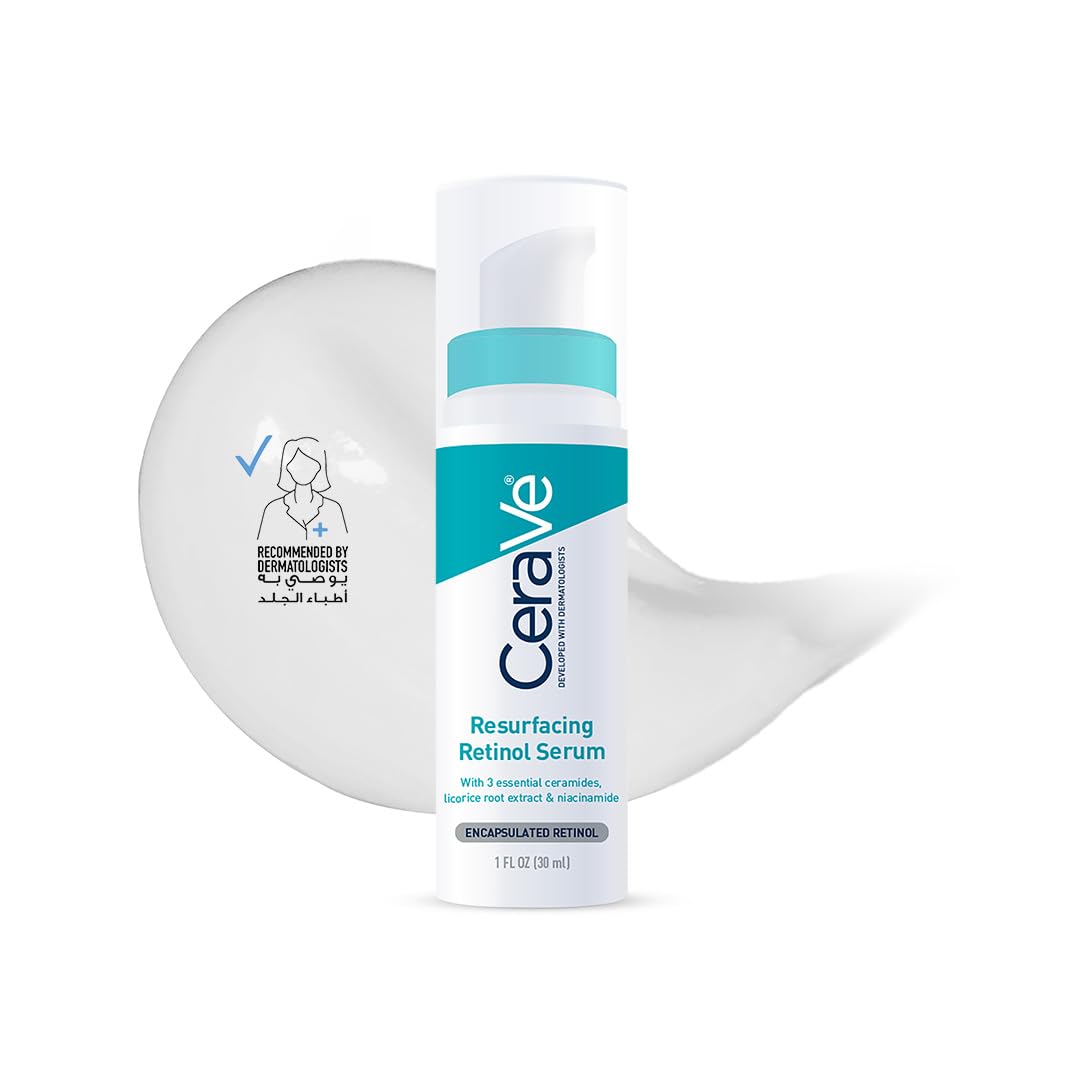 CeraVe retinol serum for acne scars in a bottle with a creamy texture for smoother skin