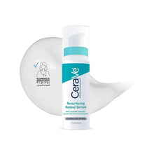 CeraVe retinol serum bottle with white cream smear and dermatologist icon