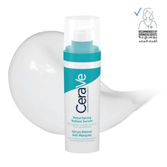 CeraVe retinol serum for acne scars in a white pump bottle with a smooth serum texture